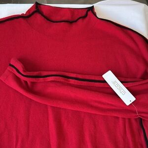 Chicos Red Lightweight Mock Turtleneck Sweater with Black Piping sz 3 or 3X NWT